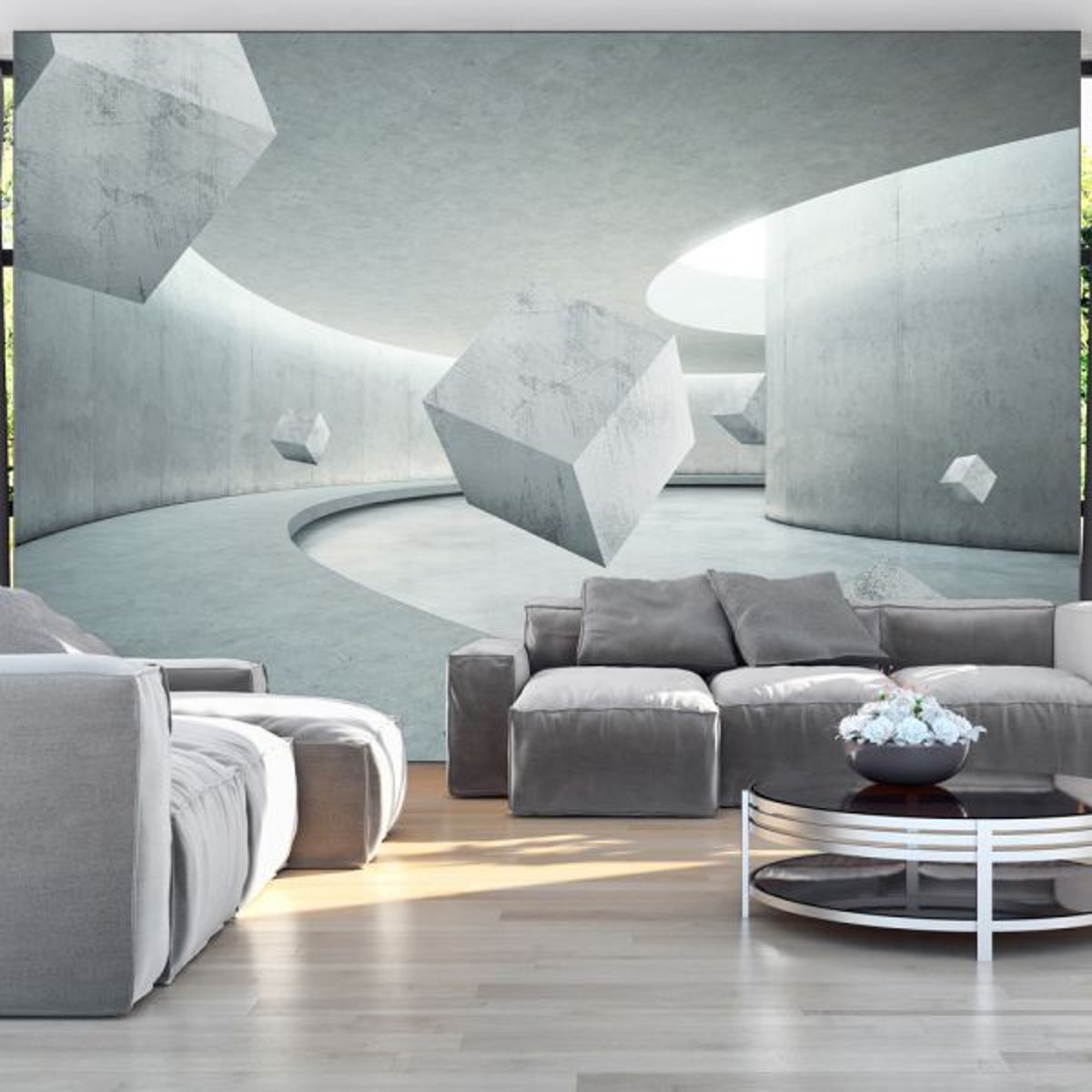 Papier peint intissé panoramique 3D et Perspective Geometry of the Cube gris / argent, EDEN