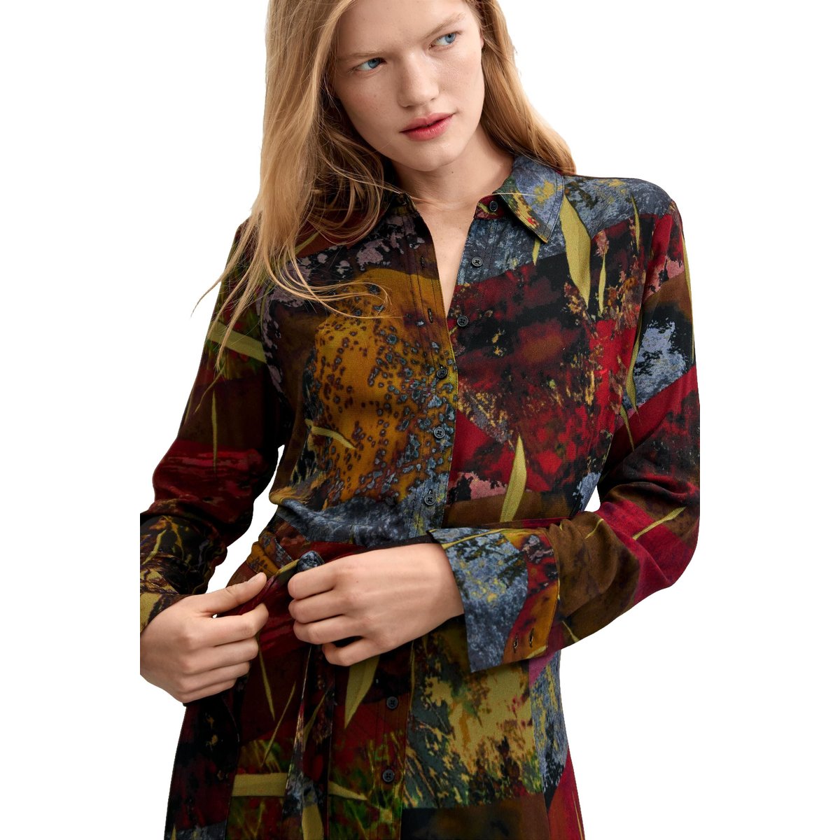 Robe midi à manches longues vert, DESIGUAL