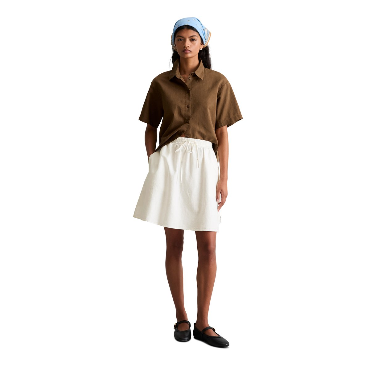 Jupe courte A-Shape en mélange de lin et de coton blanc, MARC O’POLO DENIM