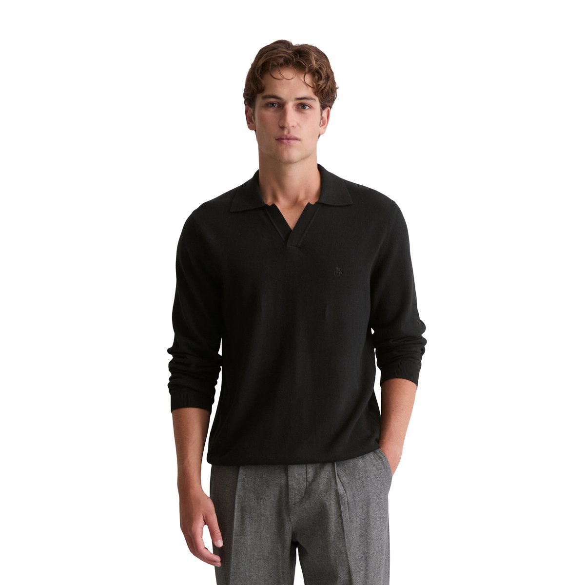 Pull-over regular en doux mélange de coton et de laine vierge bio noir, MARC O'POLO
