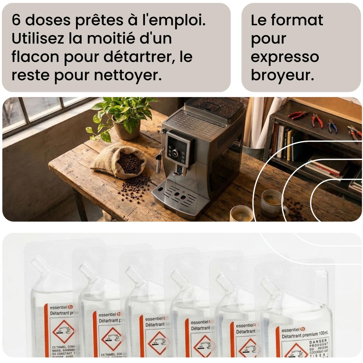 Détartrant Premium 6x100mL - idéal expresso broyeur - efficace contre le calcaire couleur unique, ESSENTIEL B