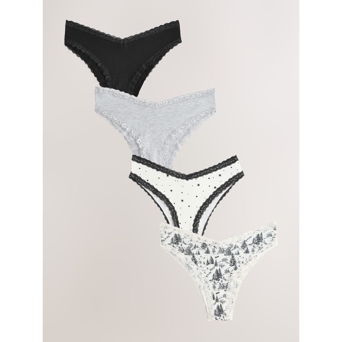 Culotte en dentelle et coton, lot de 4 noir/crème, NEXT