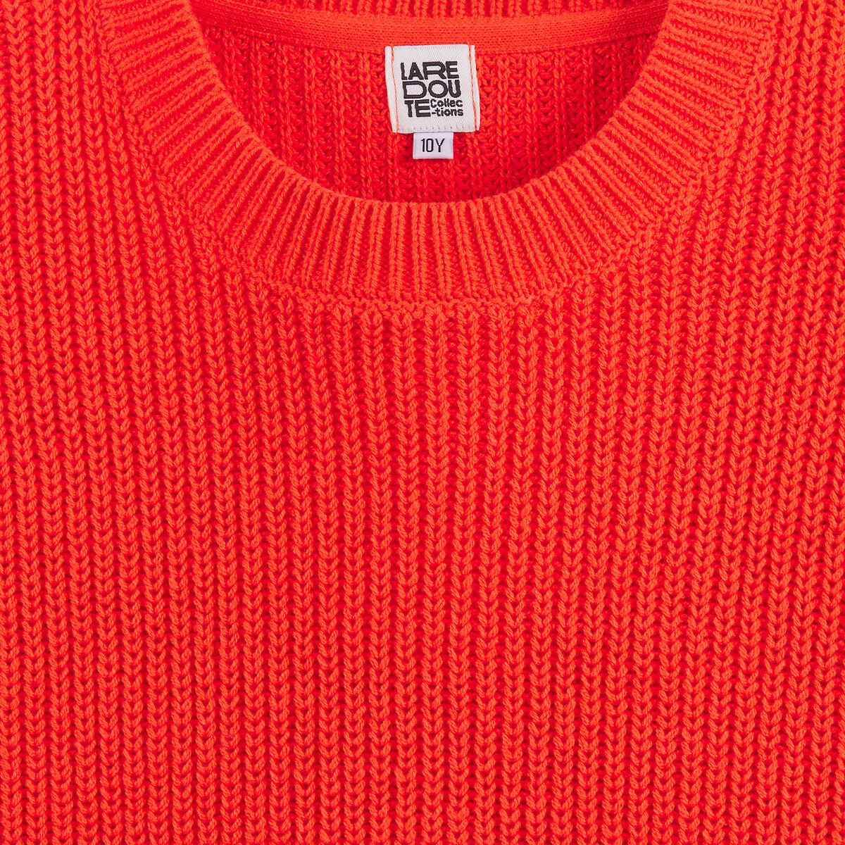 Pull col rond en maille côtelée rouge coquelicot, LA REDOUTE COLLECTIONS