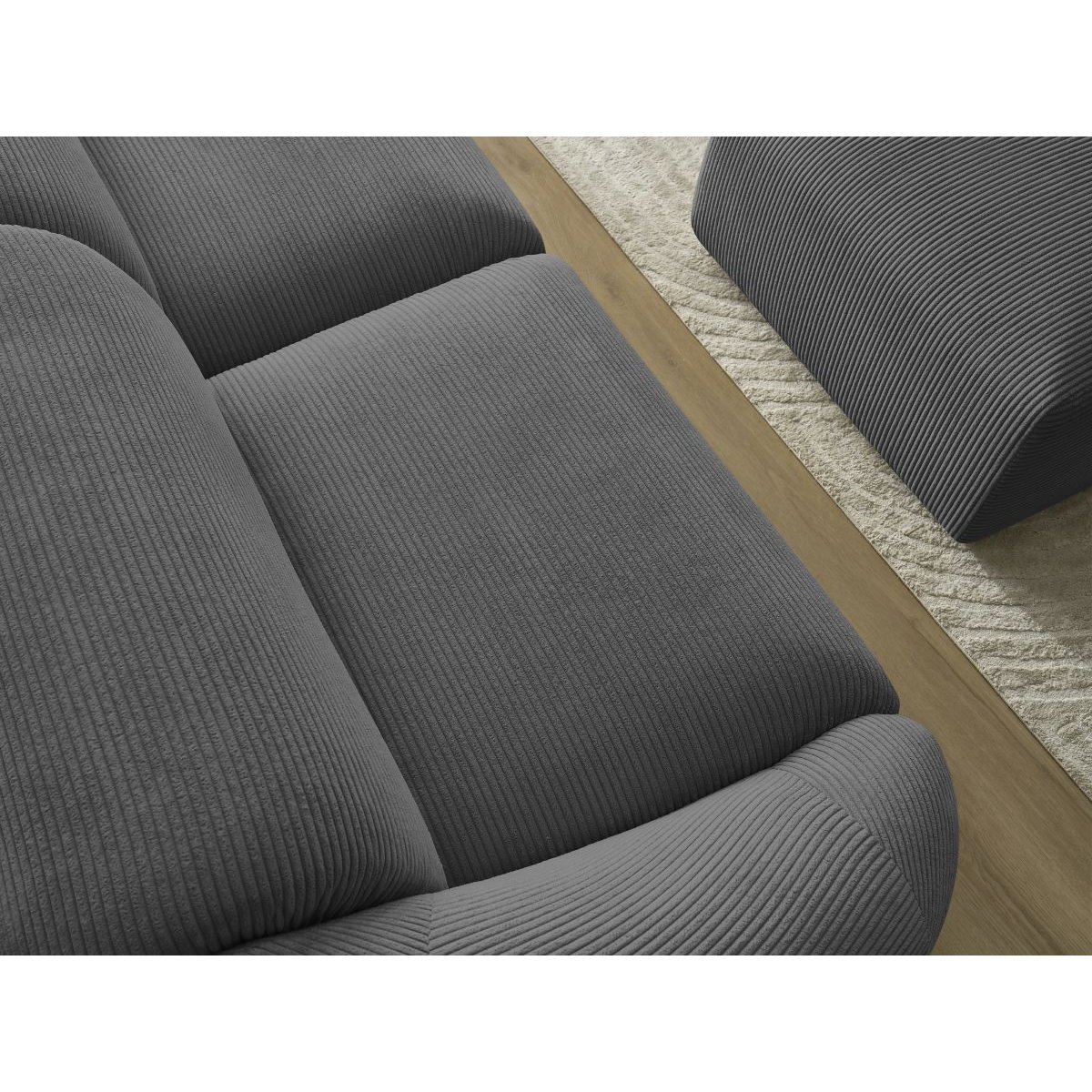 Canapé droit fixe 4 places en velours côtelé avec pouf, TINA gris foncé, BOBOCHIC