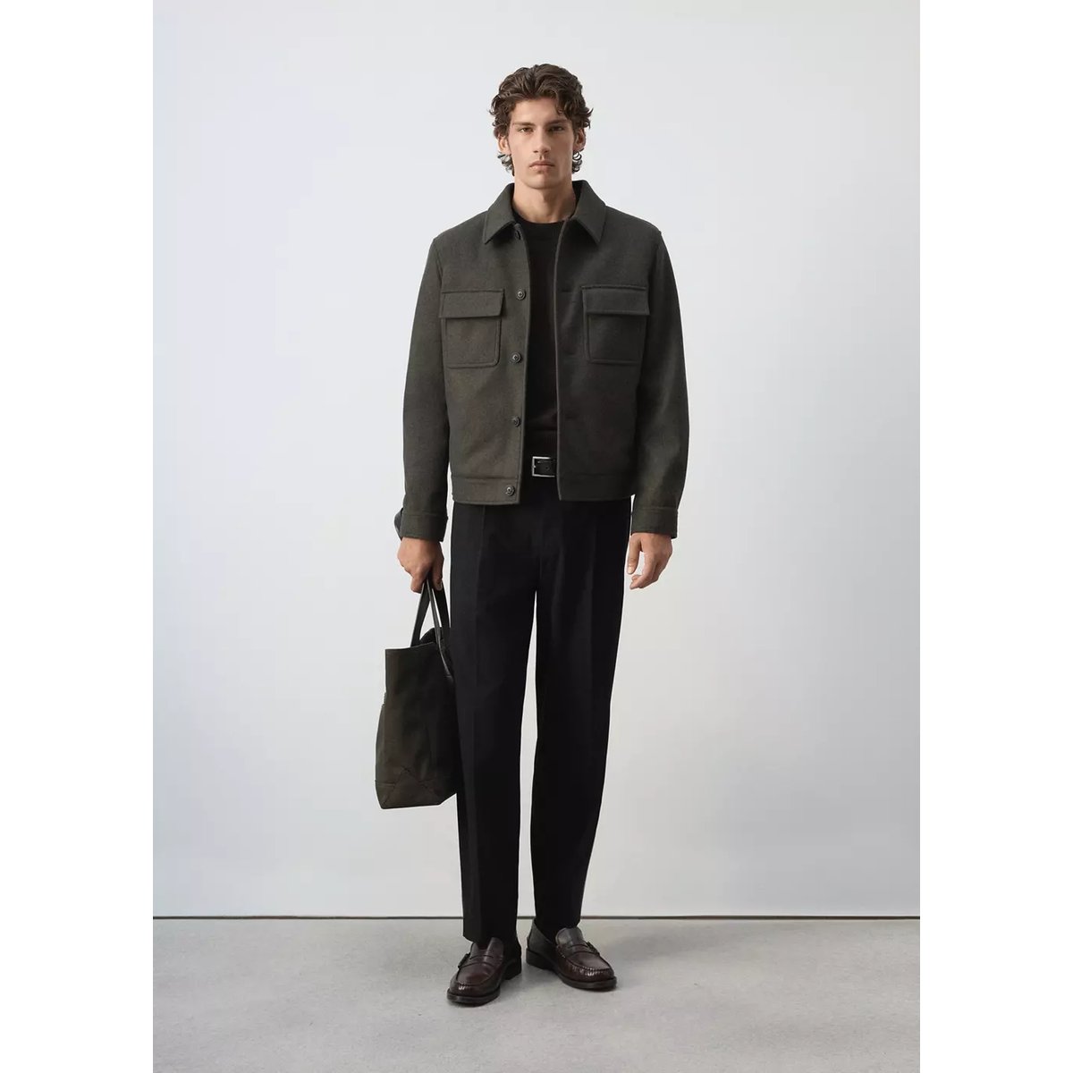 Veste en flanelle avec poches vert foncé, MANGO MAN