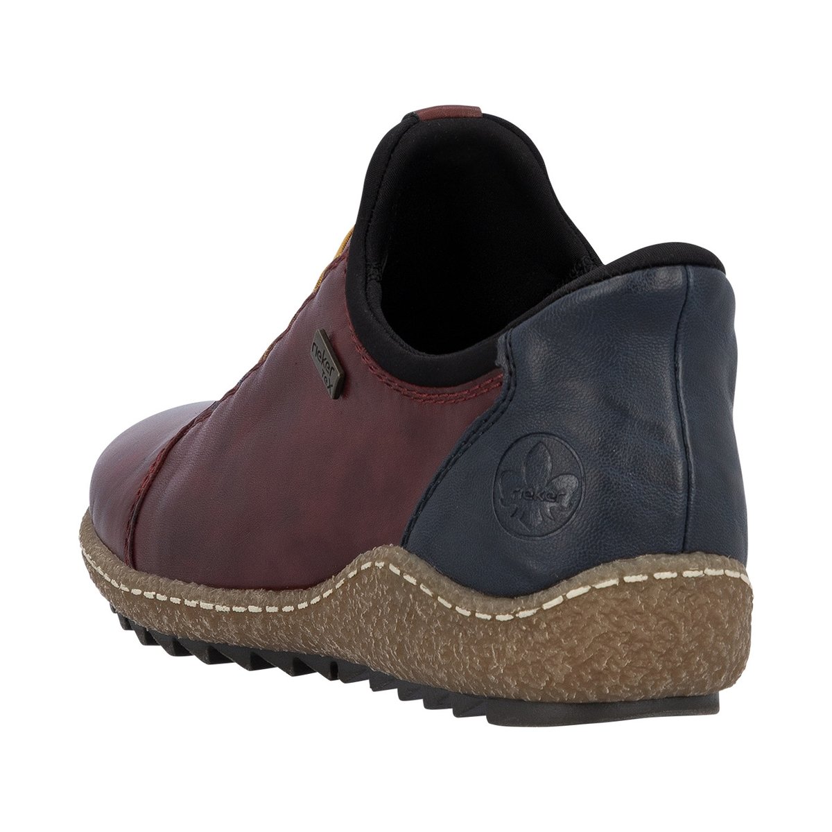 Sneakers en cuir bordeaux à talon plat pourvues d'une fermeture slip-on rouge foncé, RIEKER