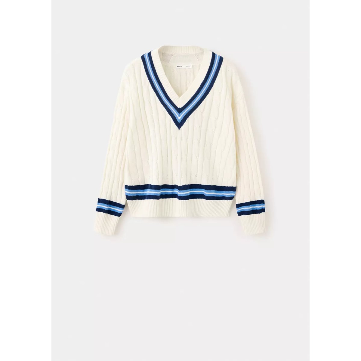 Pull-over maille tressée écru, MANGO