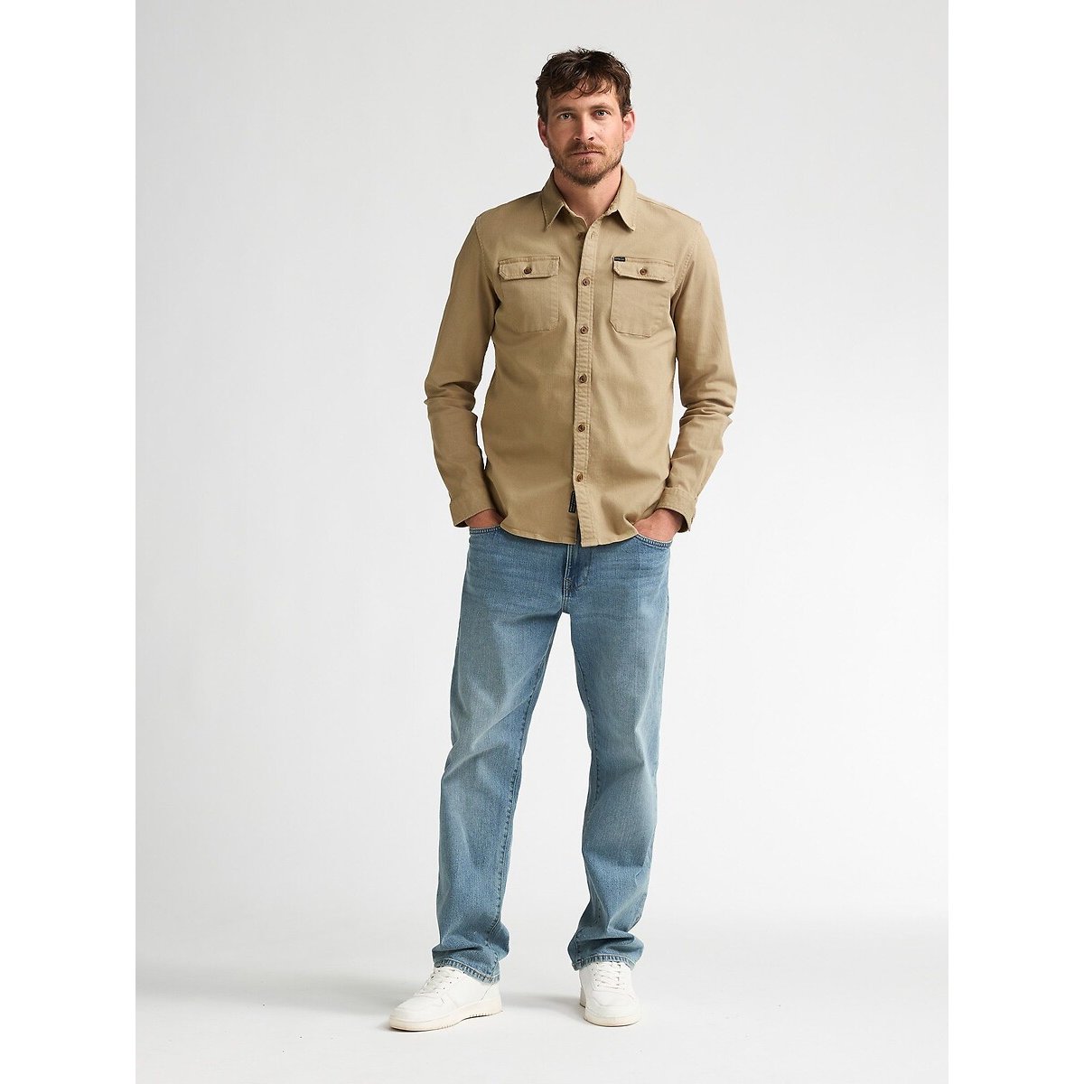 Chemise droite unie, manches longues camel, PETROL INDUSTRIES