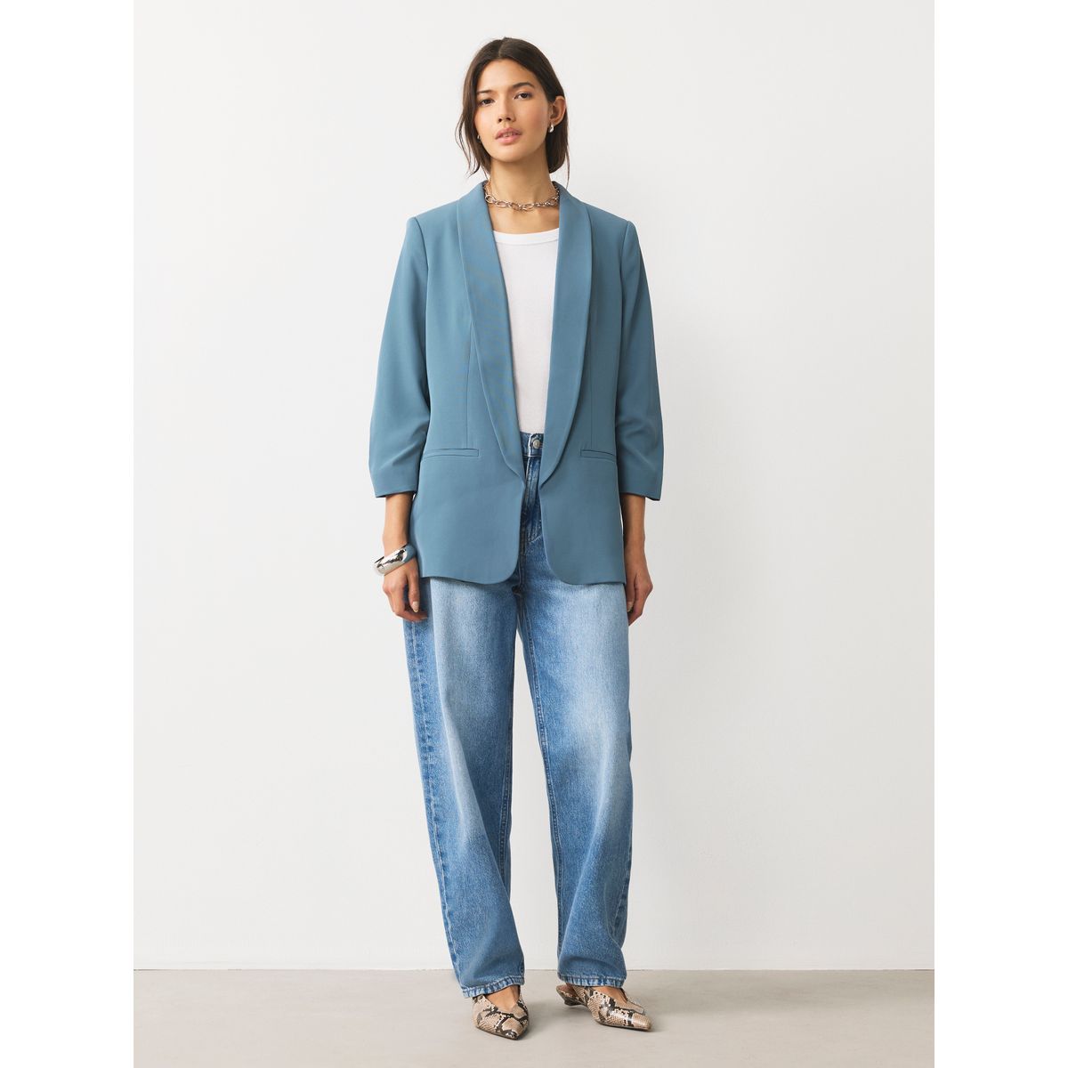 Blazer décontracté à manches froncées bleu, NEXT