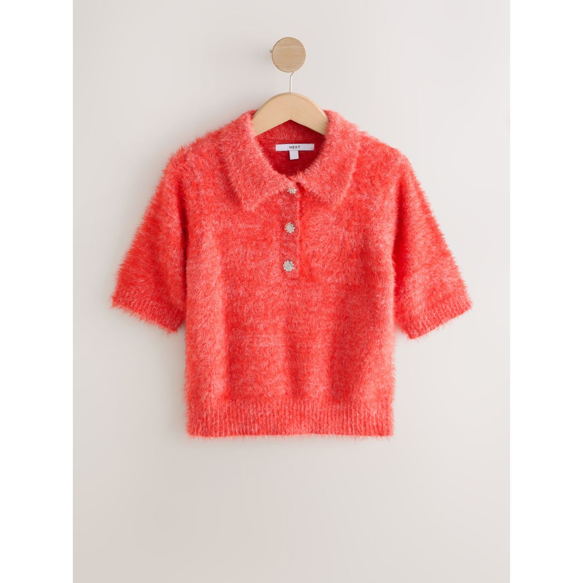 Pull polo en maille avec boutons bijoux rouge, NEXT