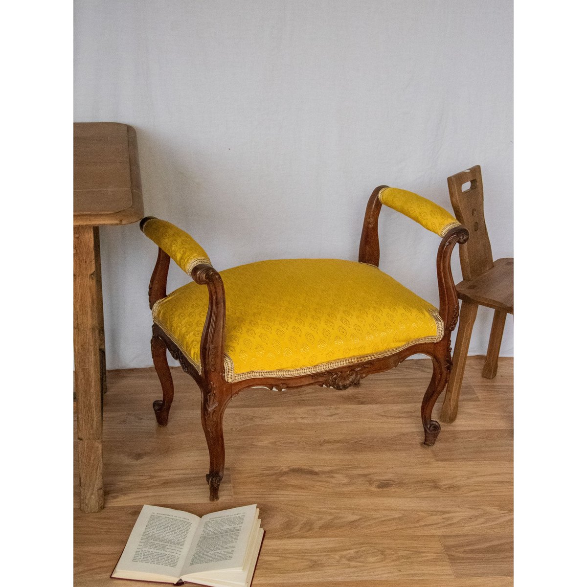 Petite banquette en bois Jean-Philippe N°73 - Bon état bois foncé, DEBONGOUT