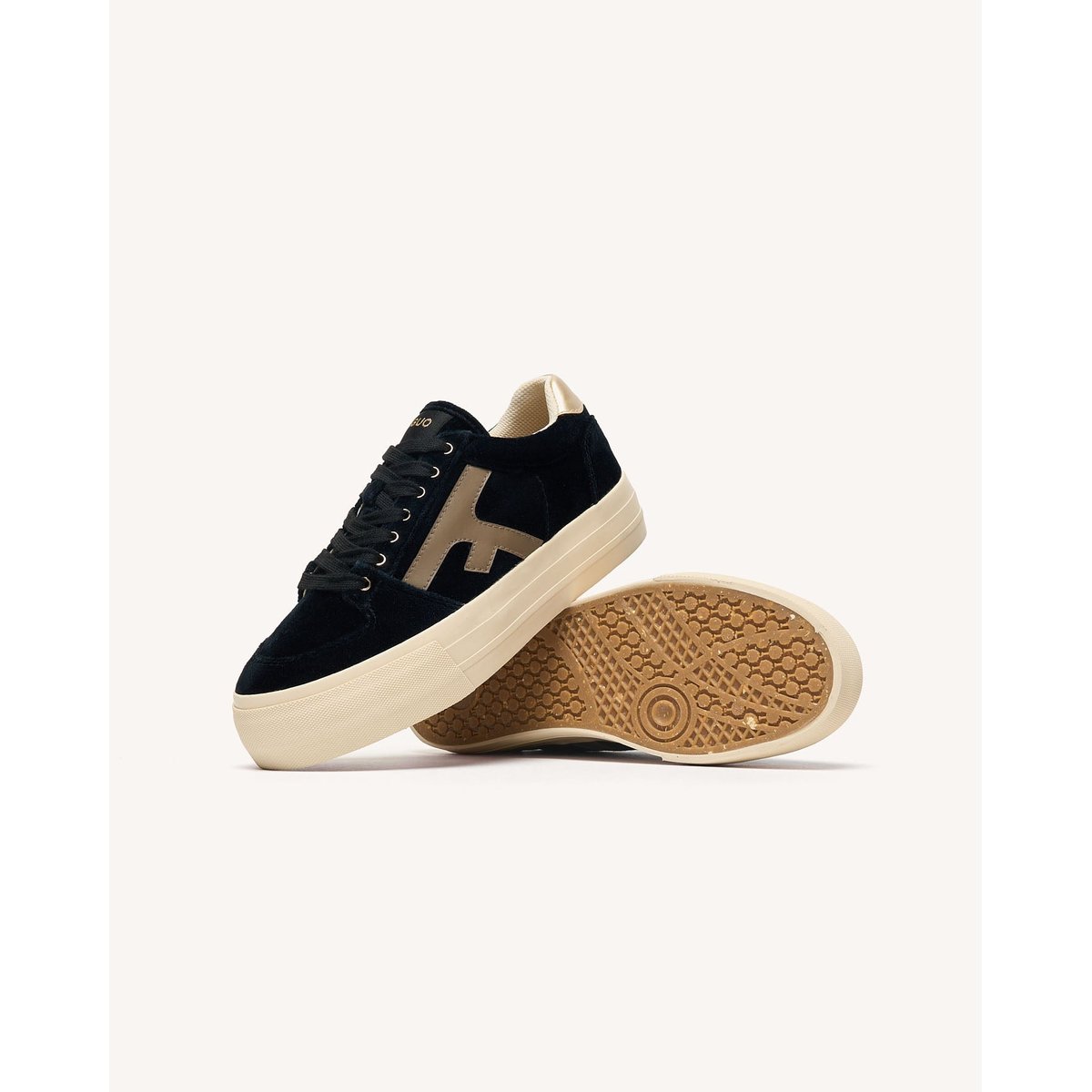 Tennis basses plateforme en velours noir, FAGUO