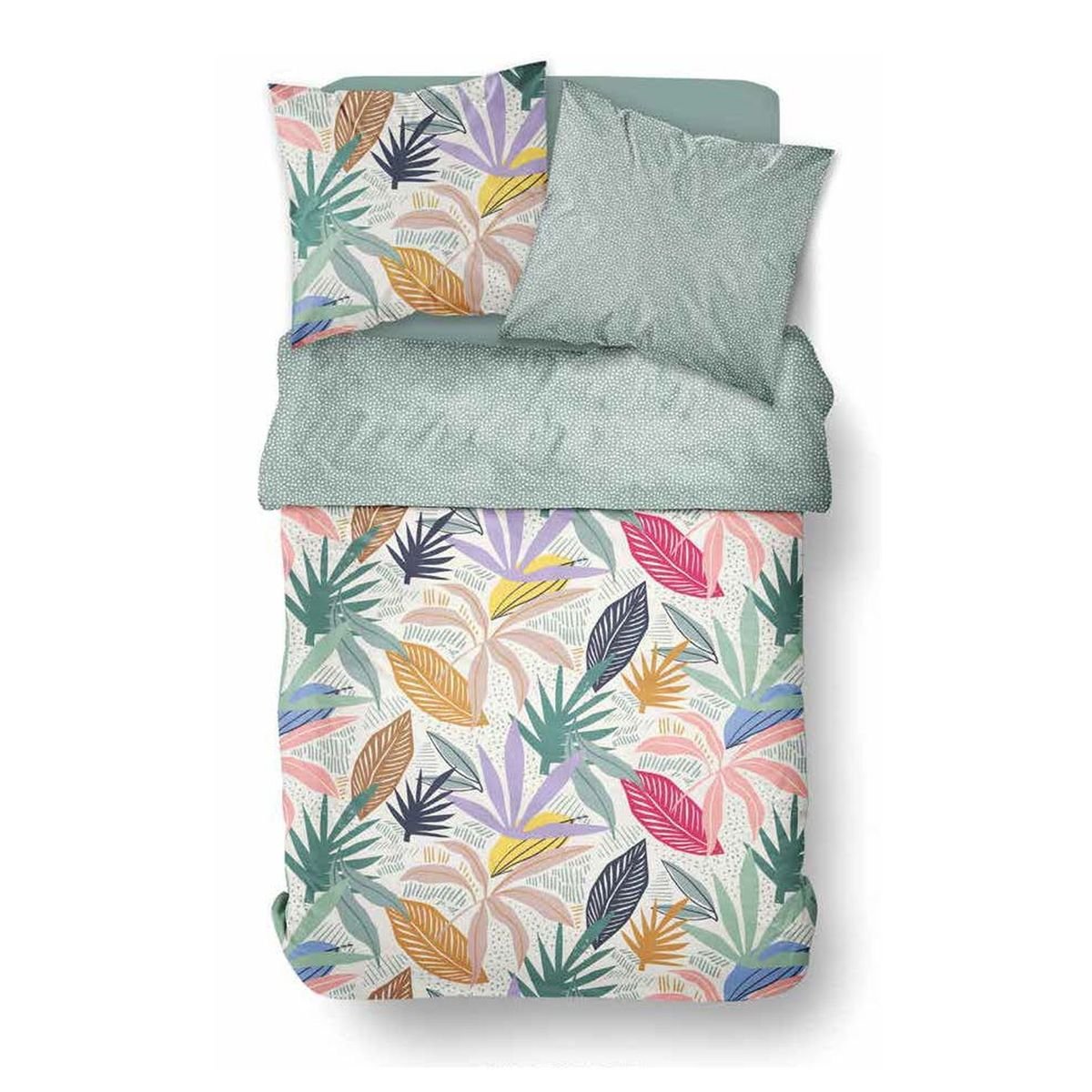 Parure de lit imprimé floral coton SUNSHINE FLORE vert, TODAY