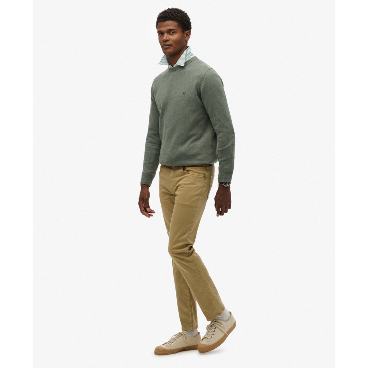 The Merchant Store - Pantalon 5 poches en satin beige américain, SUPERDRY