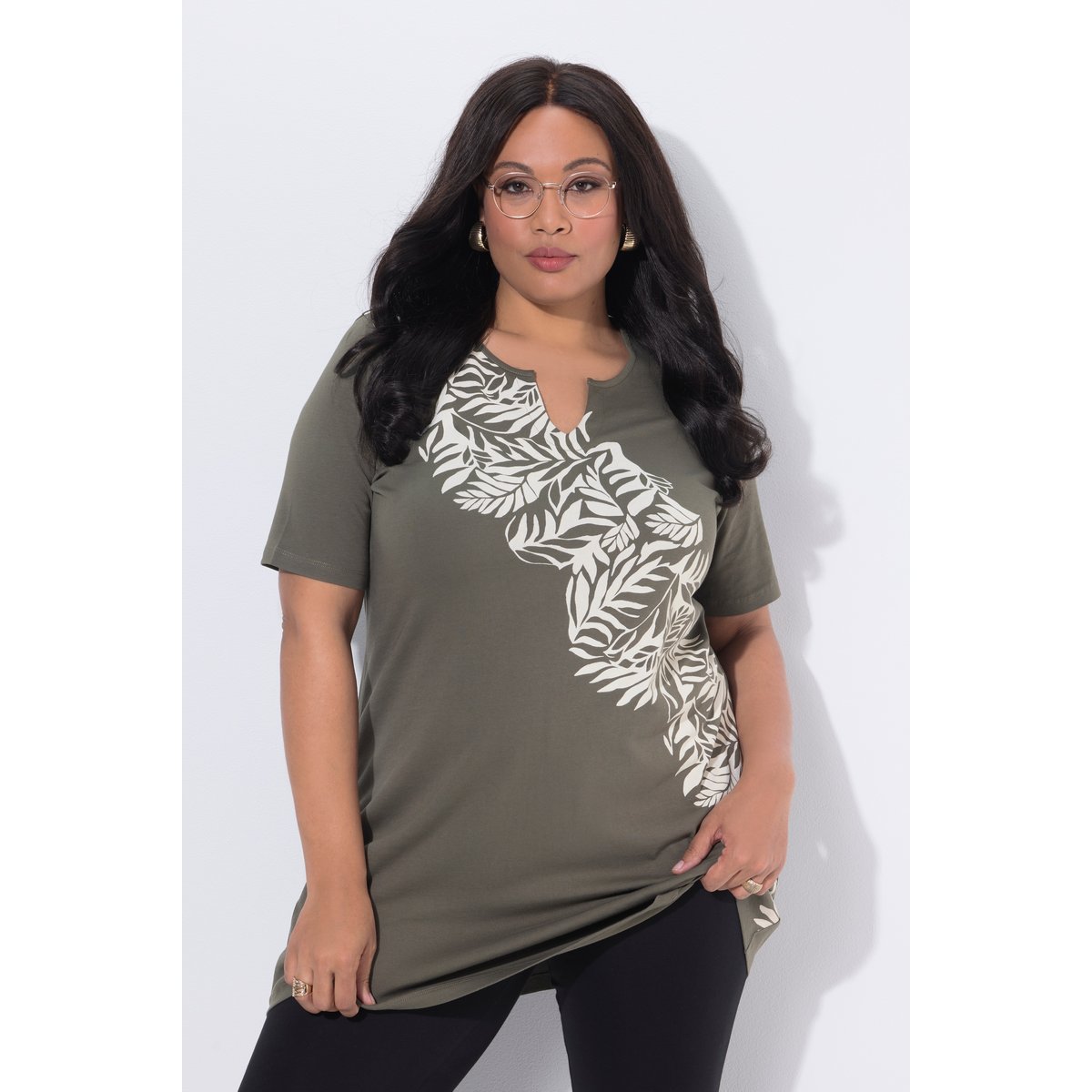 T-shirt long coupe évasée gris olive, ULLA POPKEN