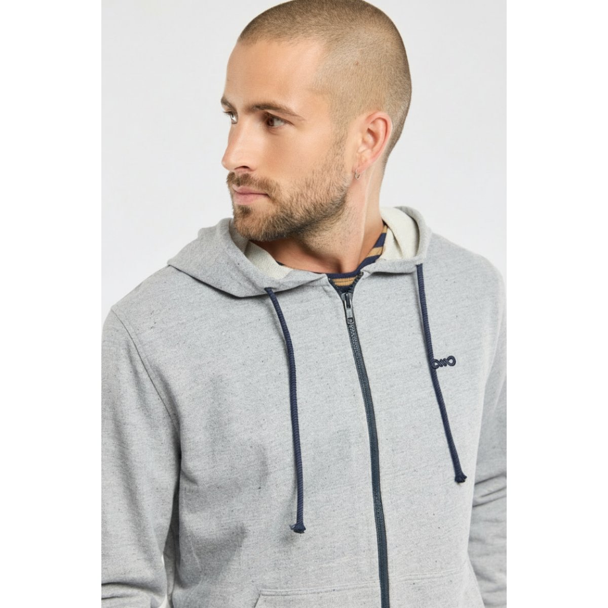 Sweat à capuche en coton et lyocel gris chiné, ARMOR-LUX