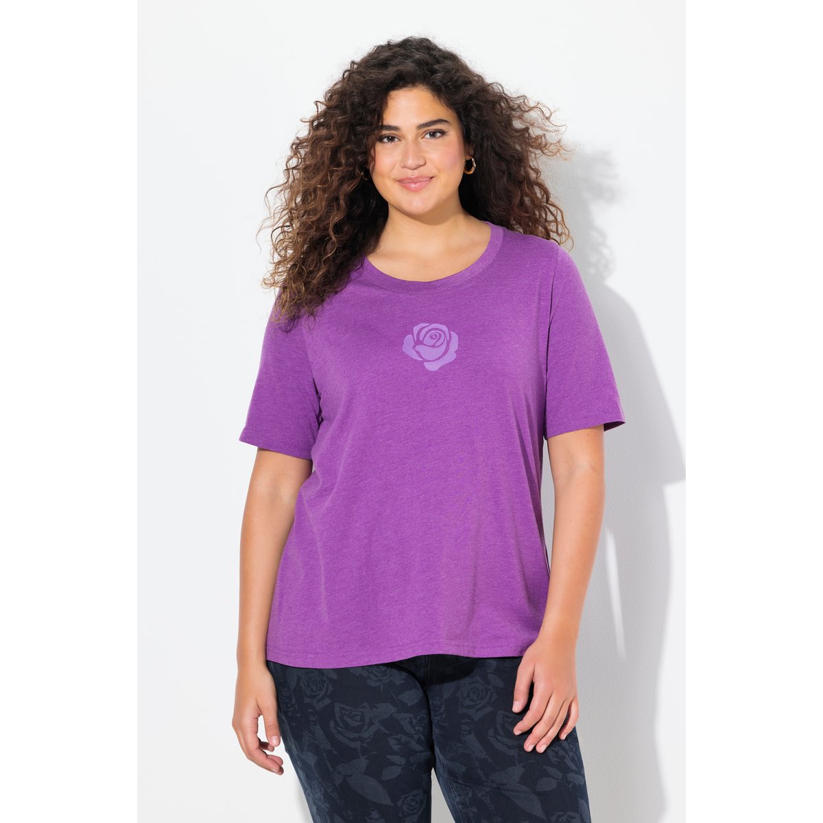 T-shirt motif rose, coupe Classic violet, ULLA POPKEN