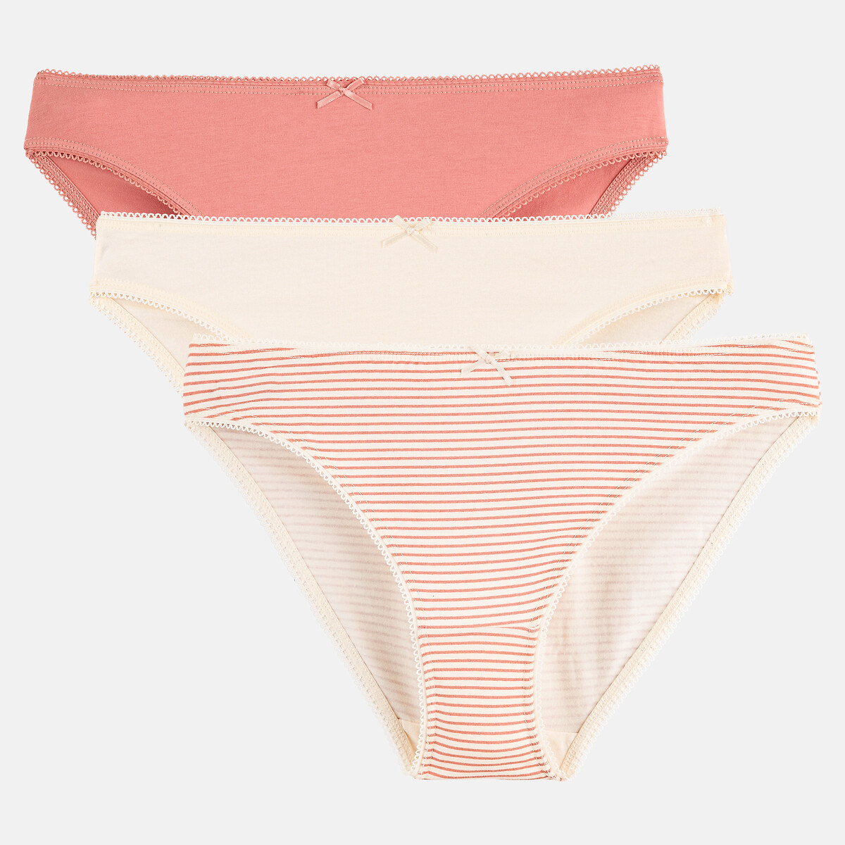 Lot de 3 slips en coton stretch imprimé rose, LA REDOUTE COLLECTIONS