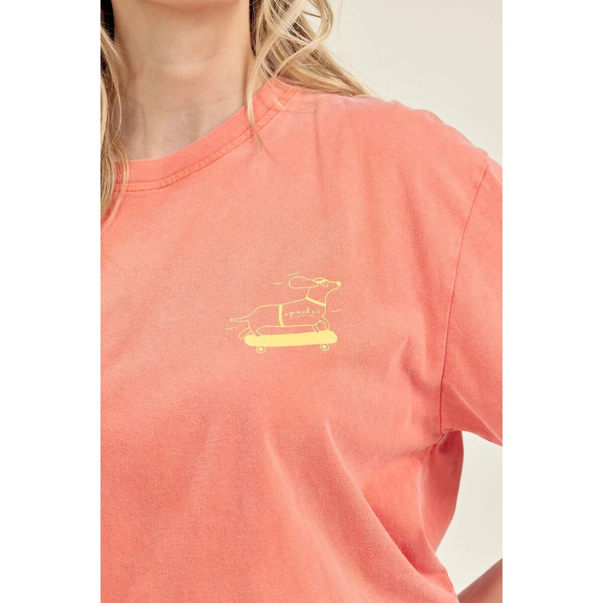 T-shirt de mangas curtas com estampado no peito, OUMI laranja, APACHES COLLECTIONS