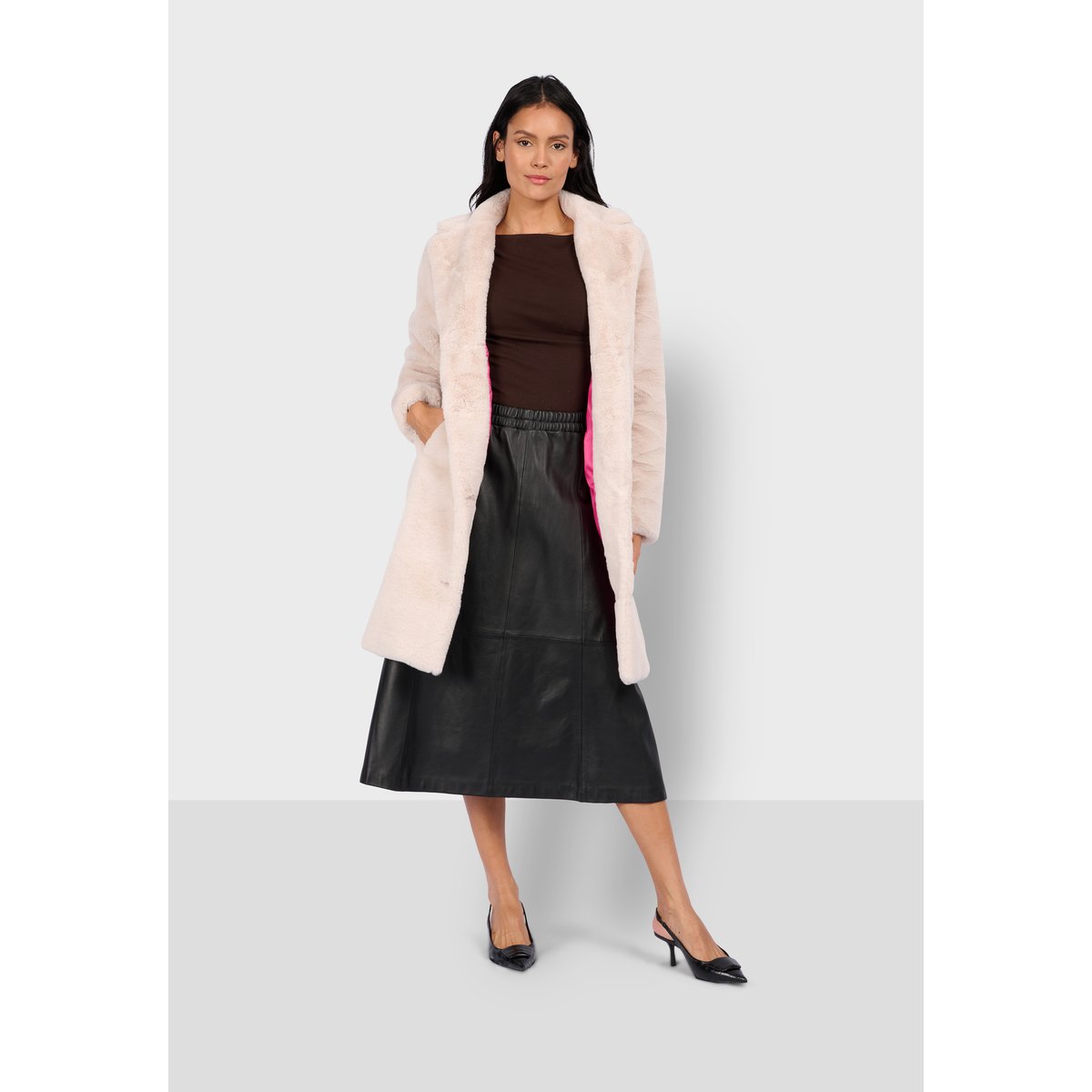 Jupe midi à taille élastiquée NAHEE noir, OAKWOOD