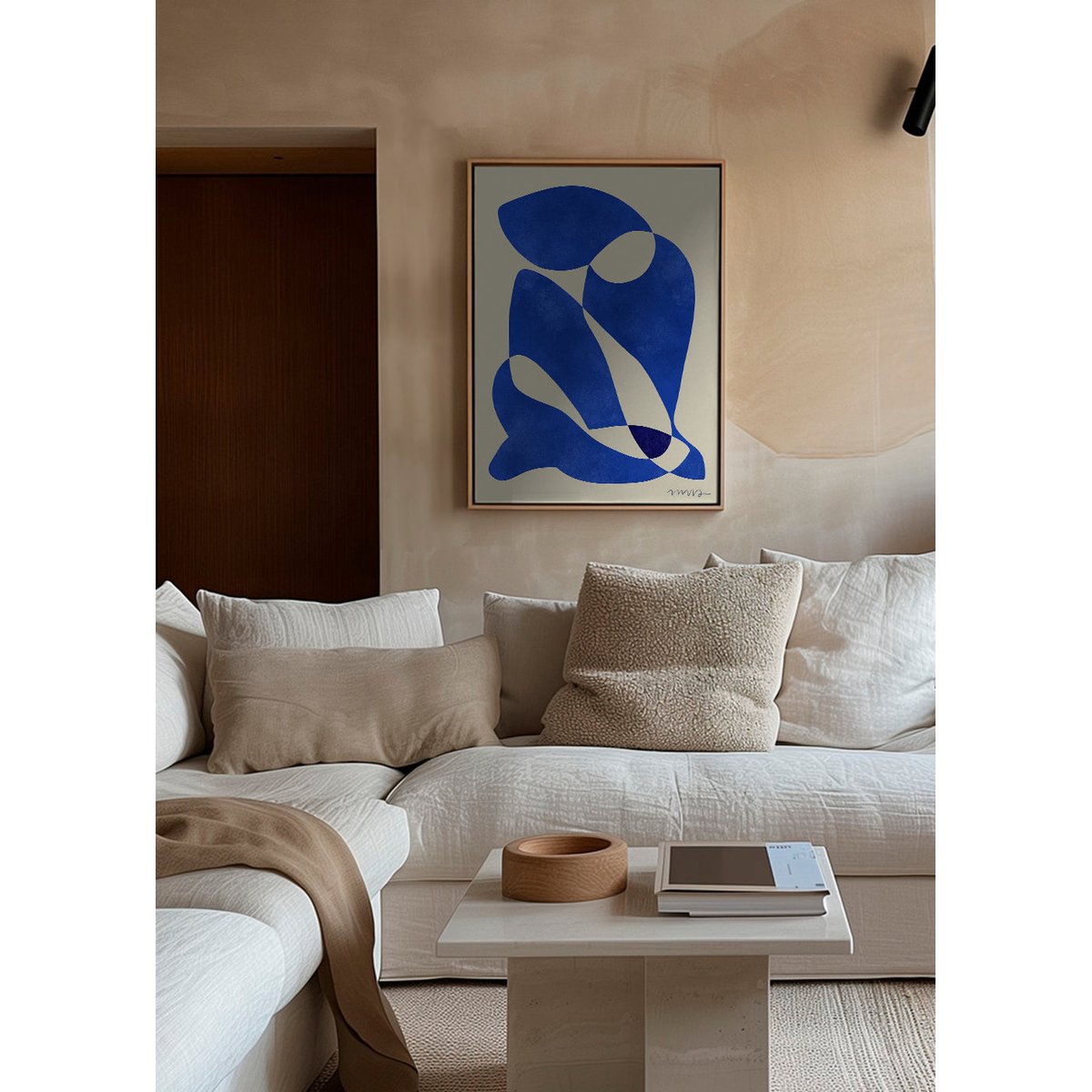Toile avec cadre en bois, 50 x 70 cm bleu, HANNUN