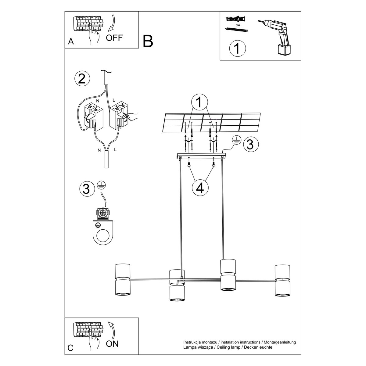 Suspension Acier Noir GU10 4 Kukkia noir, EDEN