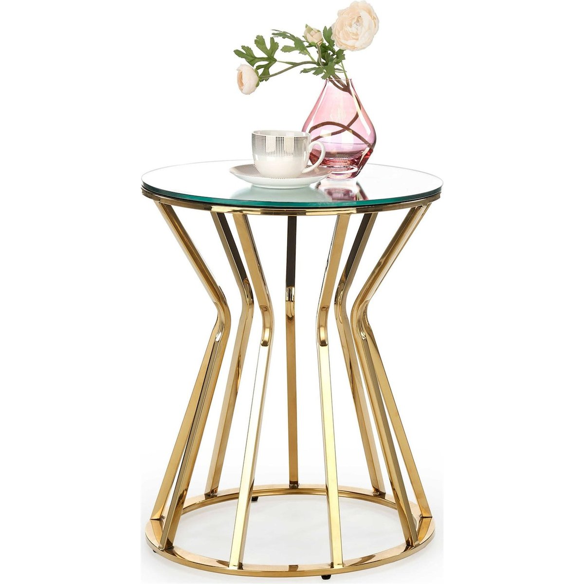 Table d'appoint ronde miroir PLIFIES doré et miroir transparent, RECOLLECTION