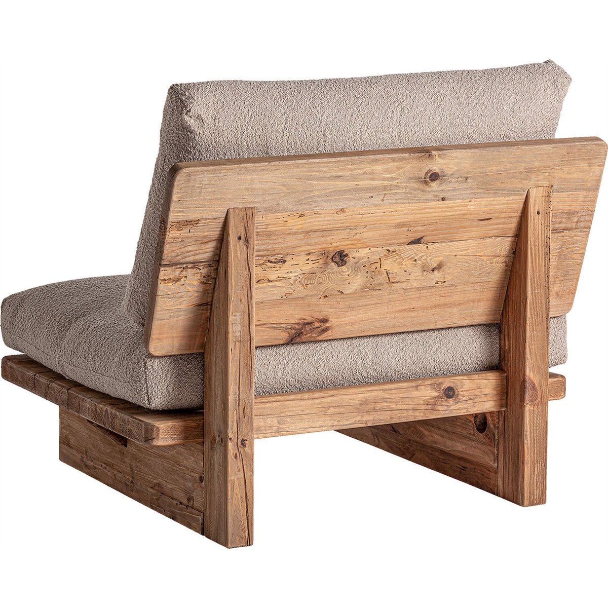 Fauteuil contemporain en bois de pin et tissu marron bois naturel et beige doux, RECOLLECTION