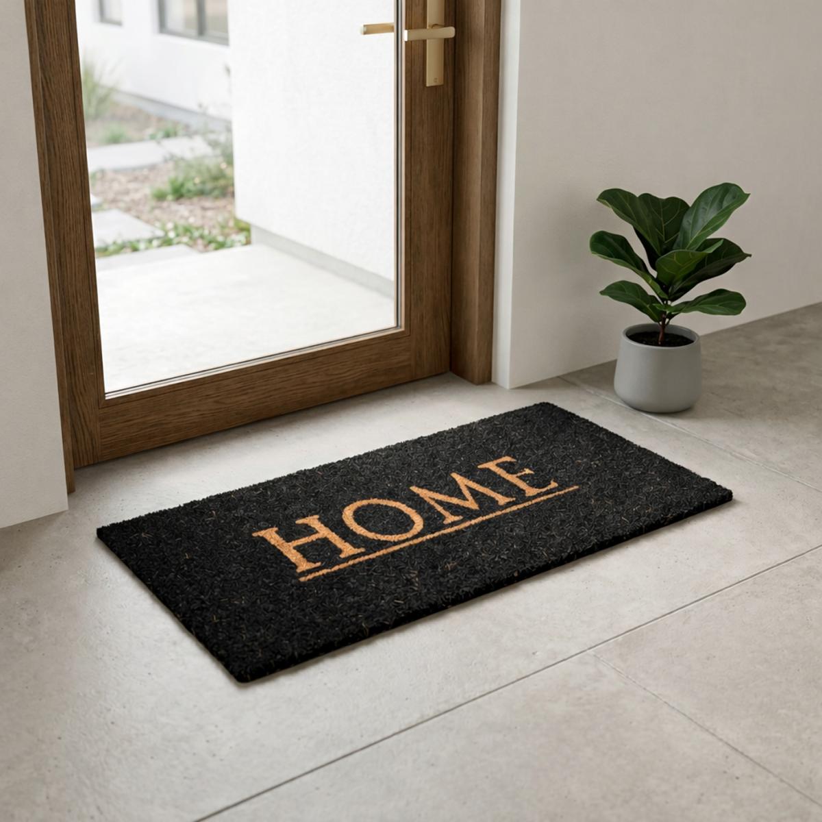 Paillasson motif texte graphique, tissé en relief, HOME 1 noir, beige, UN AMOUR DE TAPIS