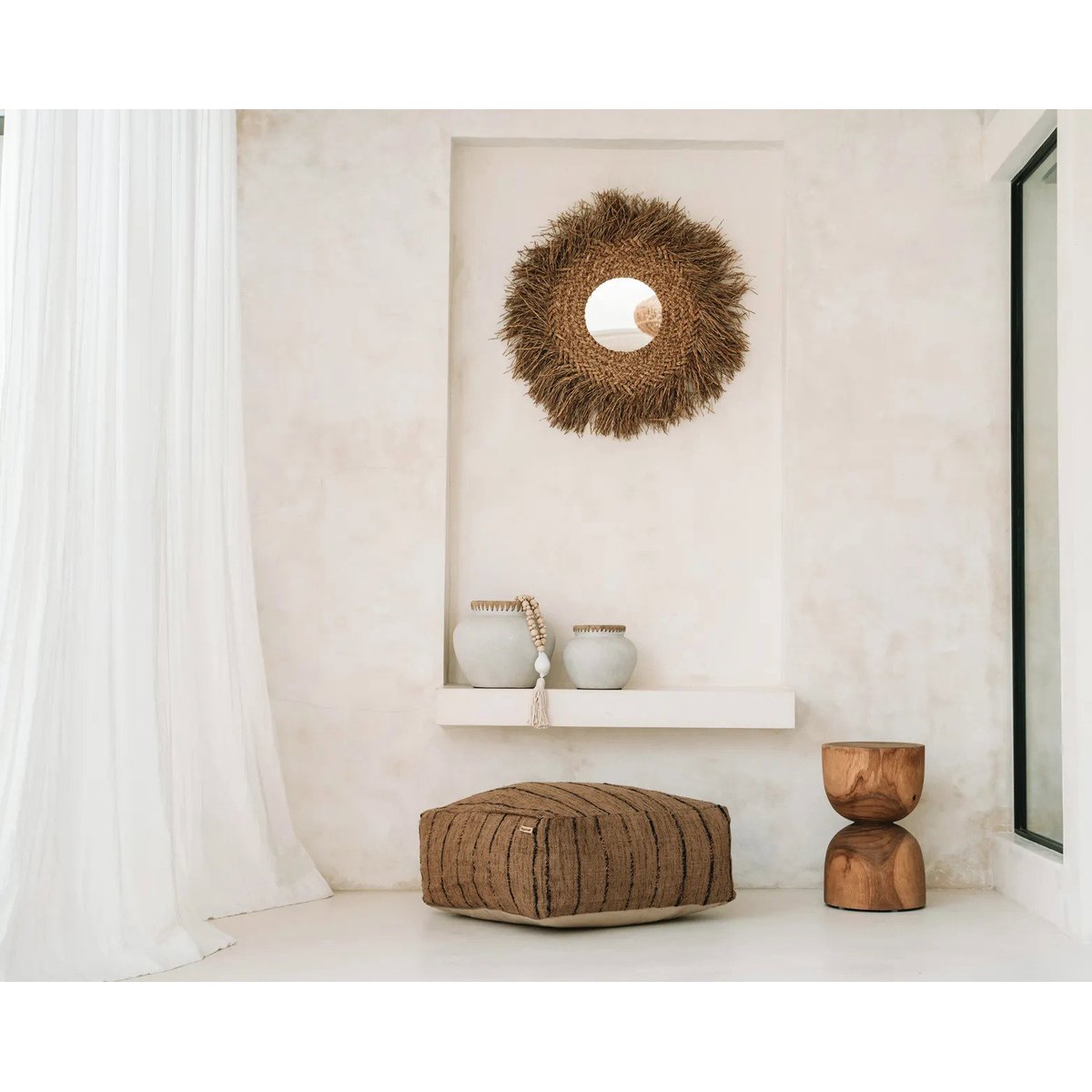 Miroir en jacinthe d’eau EARLY MONDAY beige, BAZAR BIZAR
