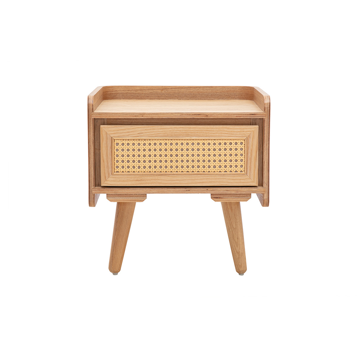 Table de chevet en bois clair frêne et cannage rotin ELSY couleur unique, MILIBOO