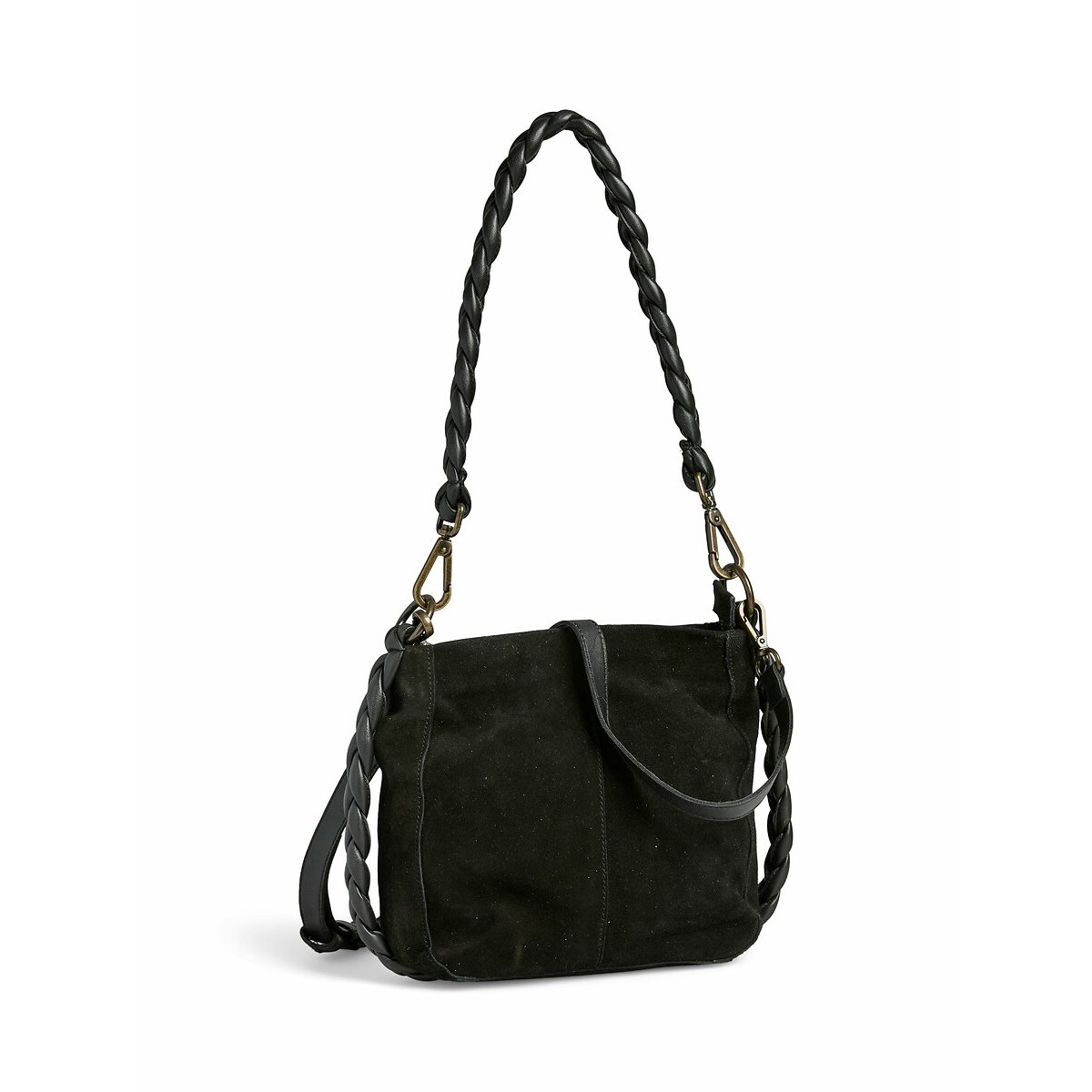 Sac porté épaule en cuir suède Juna noir, PIECES