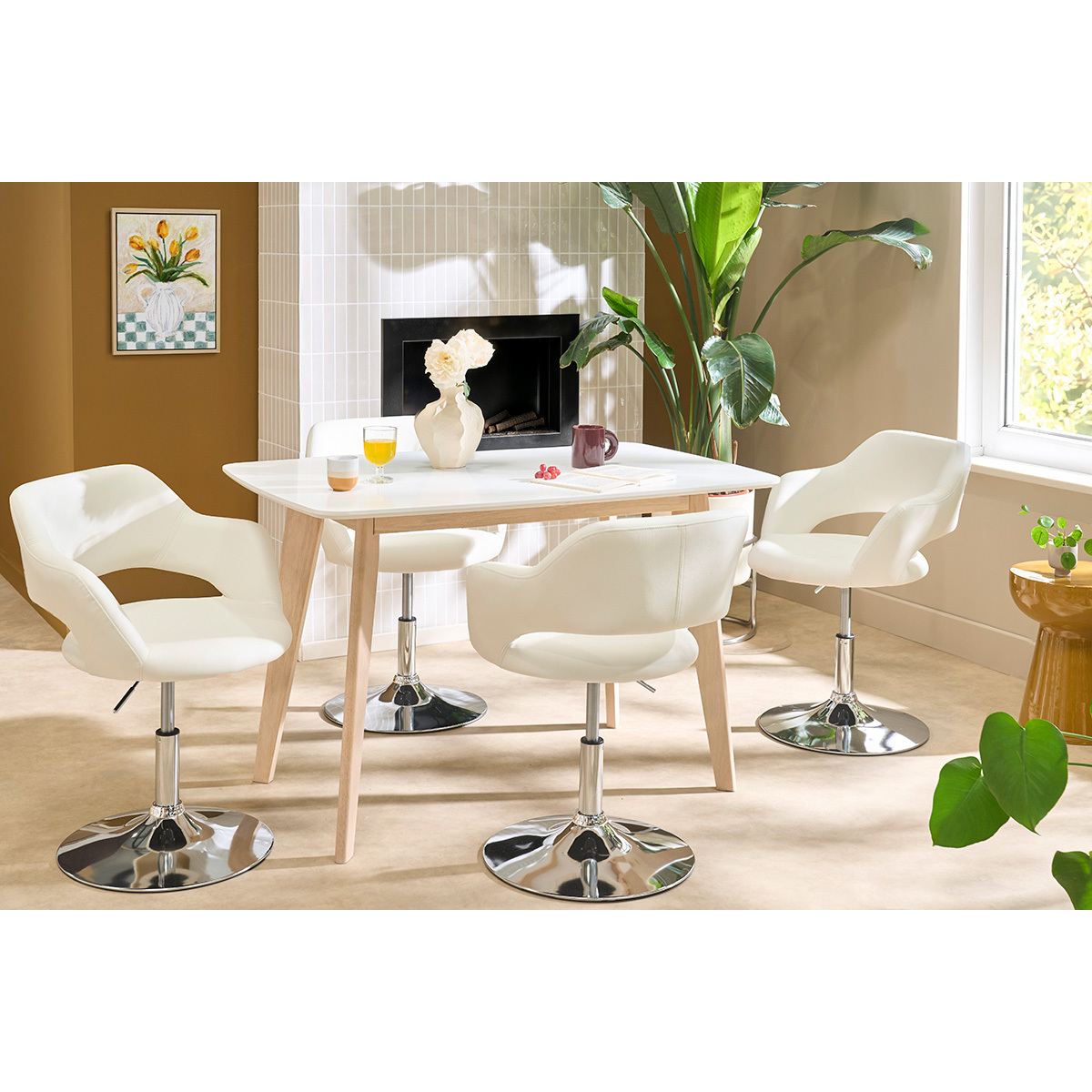 Fauteuil pivotant design blanc et acier chromé JESSY blanc, MILIBOO
