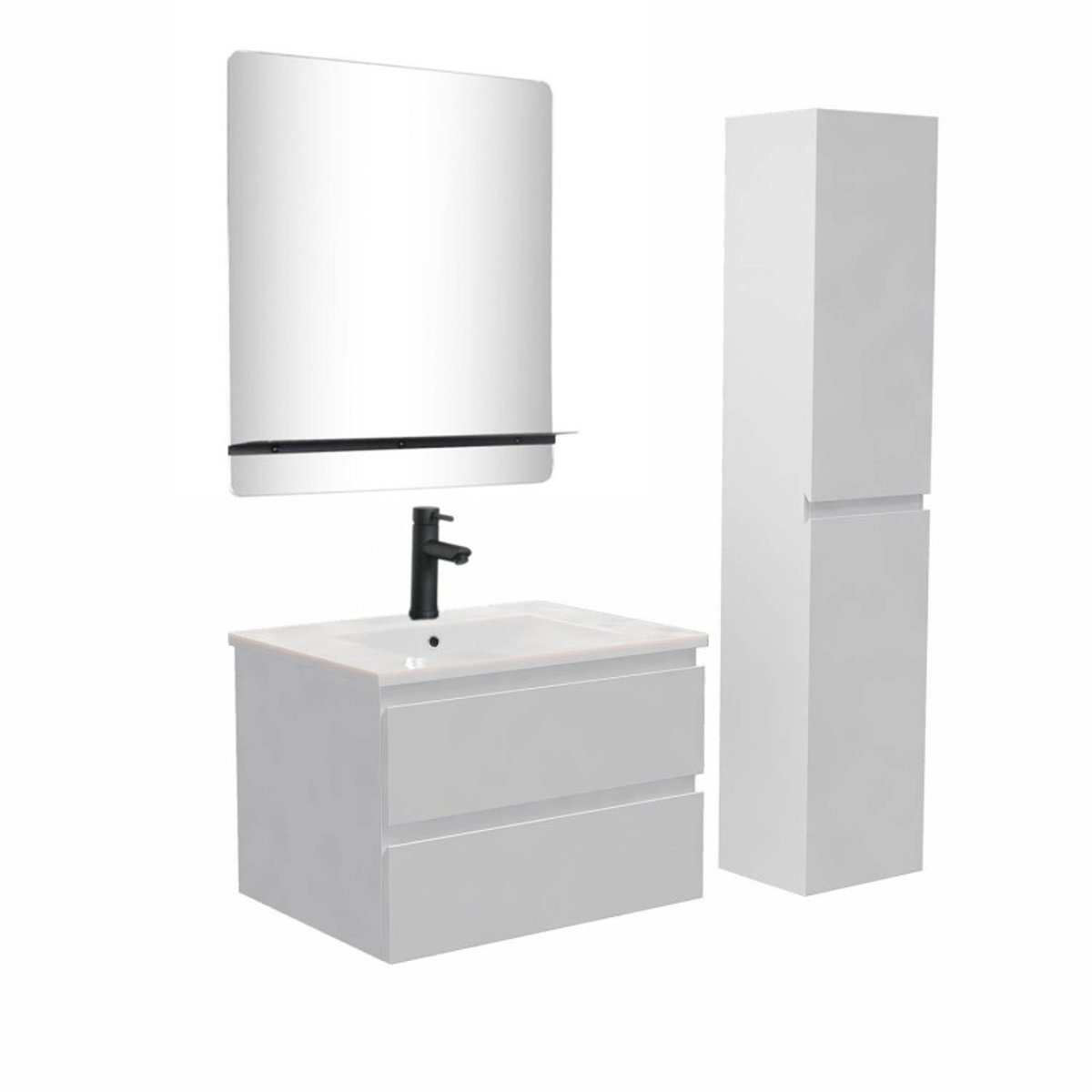 Meuble simple+robinet+miroir+colonne SORRENTO blanc brillant, MOB IN