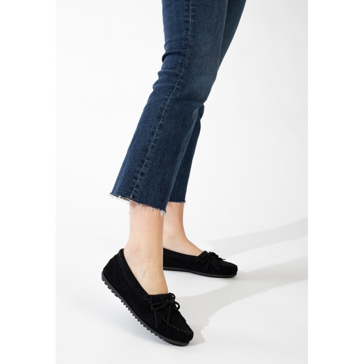Mocassins en cuir suédé KILTY noir, MINNETONKA