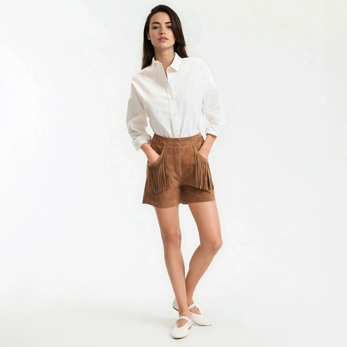 Short en cuir de chèvre velours   marron camel, LA REDOUTE COLLECTIONS