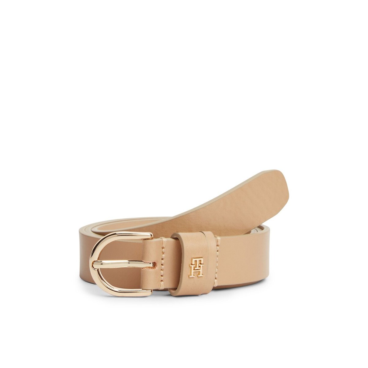 Ceinture en cuir à boucle dorée, 2,5 cm, Effortless beige, TOMMY HILFIGER