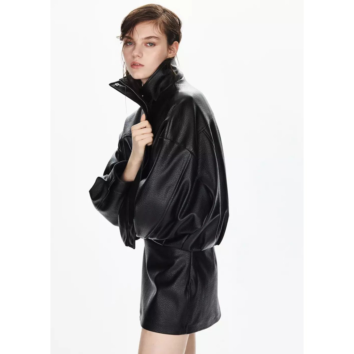 Jupe similicuir ceinture noir, MANGO