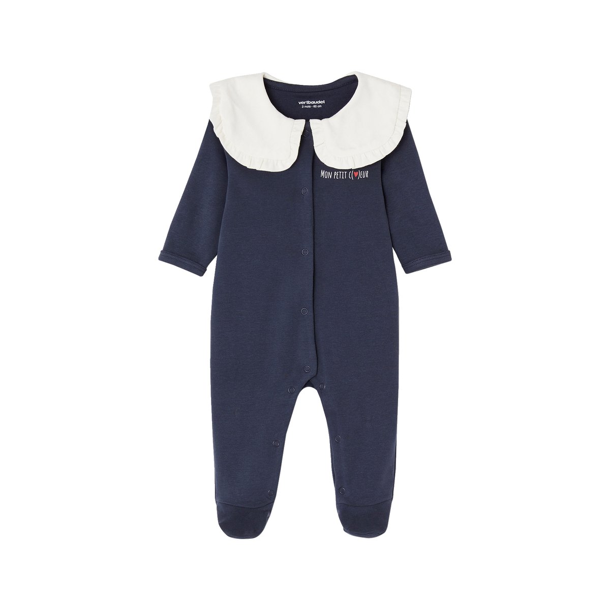 Lot de 3 dors-bien "coeur" en interlock bleu nuit, VERTBAUDET
