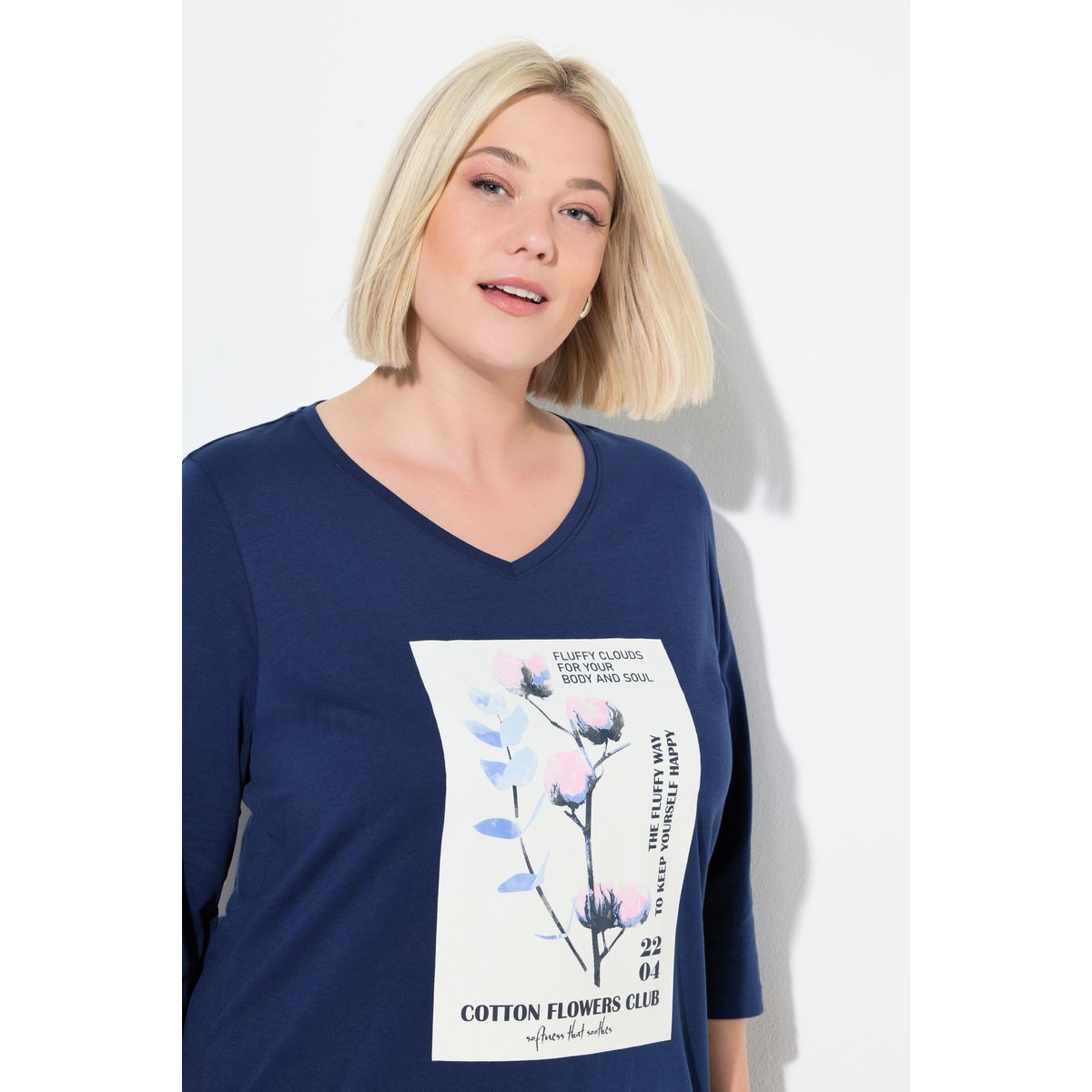 T-shirt motif branche de coton bleu encre, ULLA POPKEN
