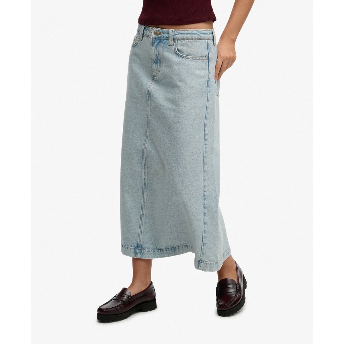 Jupe Maxi Cargo en Jean bleu vintage clair, SUPERDRY