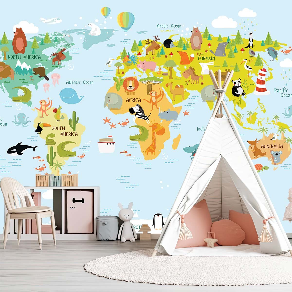 Papier peint enfant world map intissé, HEXOA