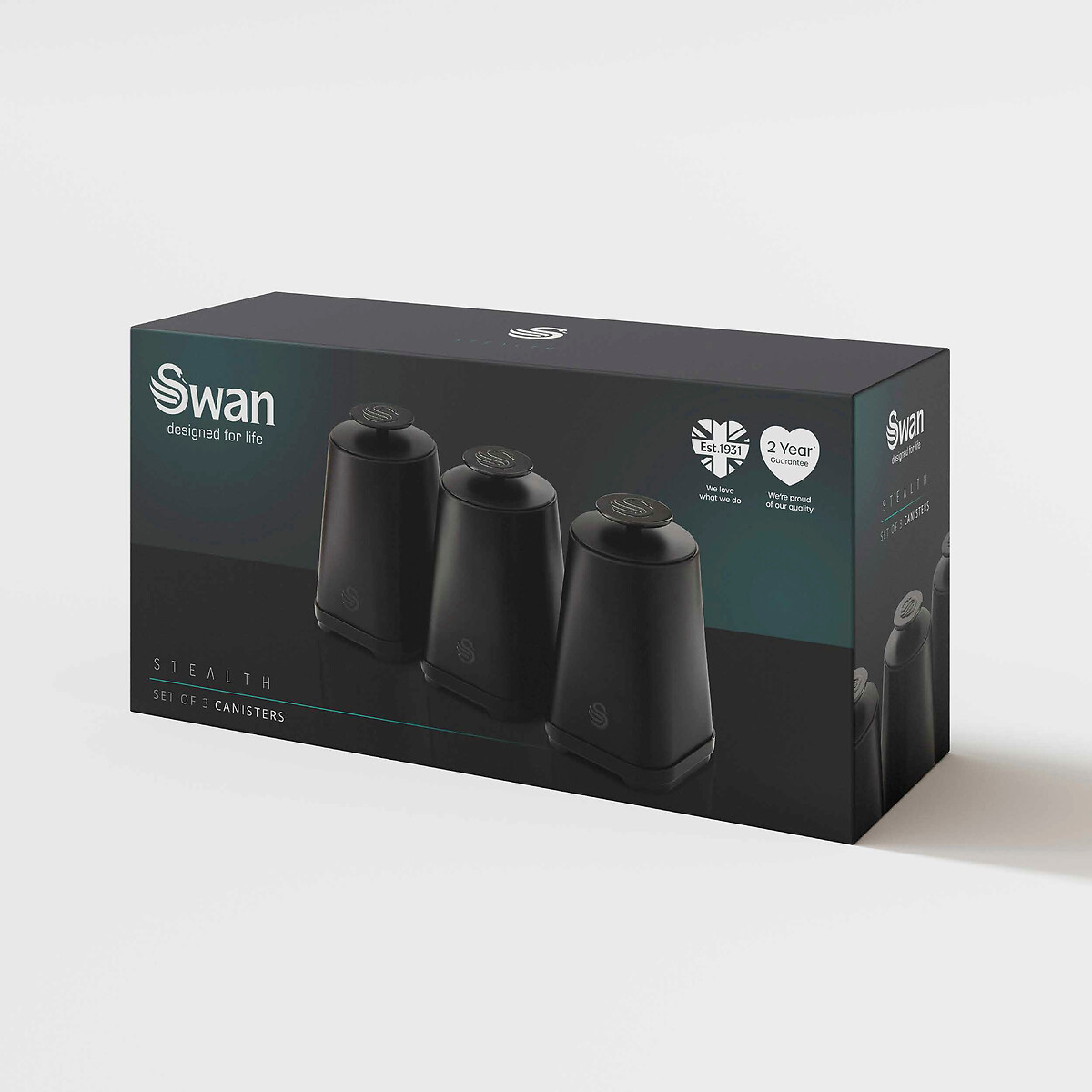 Set of 3 Stealth Tea Coffee Sugar Canisters black, SWAN