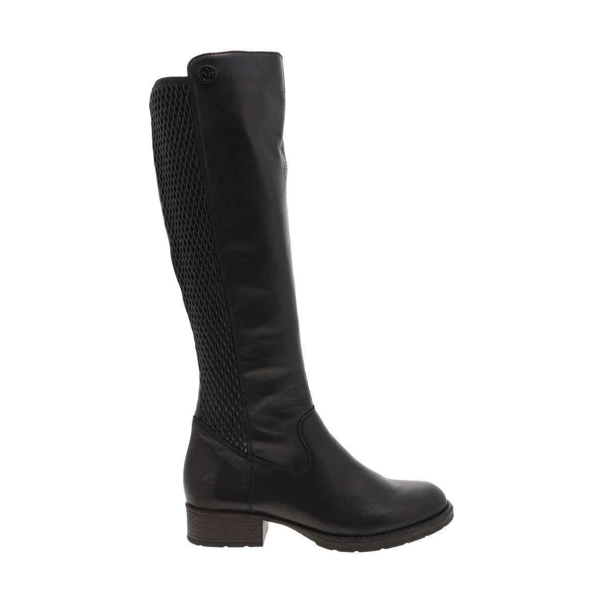 Bottes hautes en cuir brun à talon bloc moyen, doublure chaude et arrière tige stretch très confortable noir, RIEKER