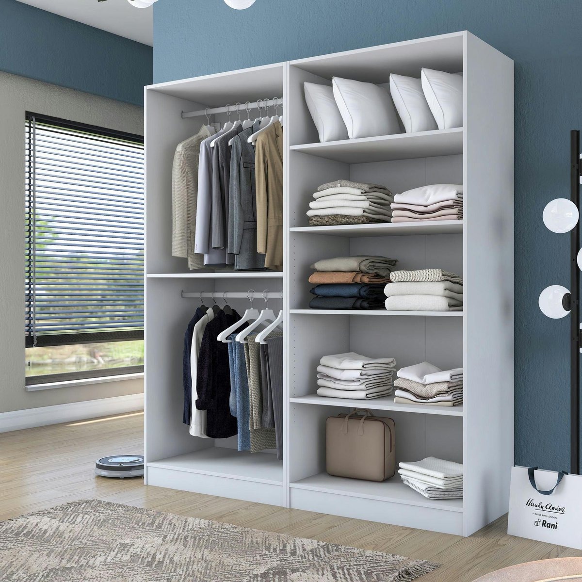 Armoire penderie blanche 4 portes 2 tringles BYRON blanc, PIER IMPORT
