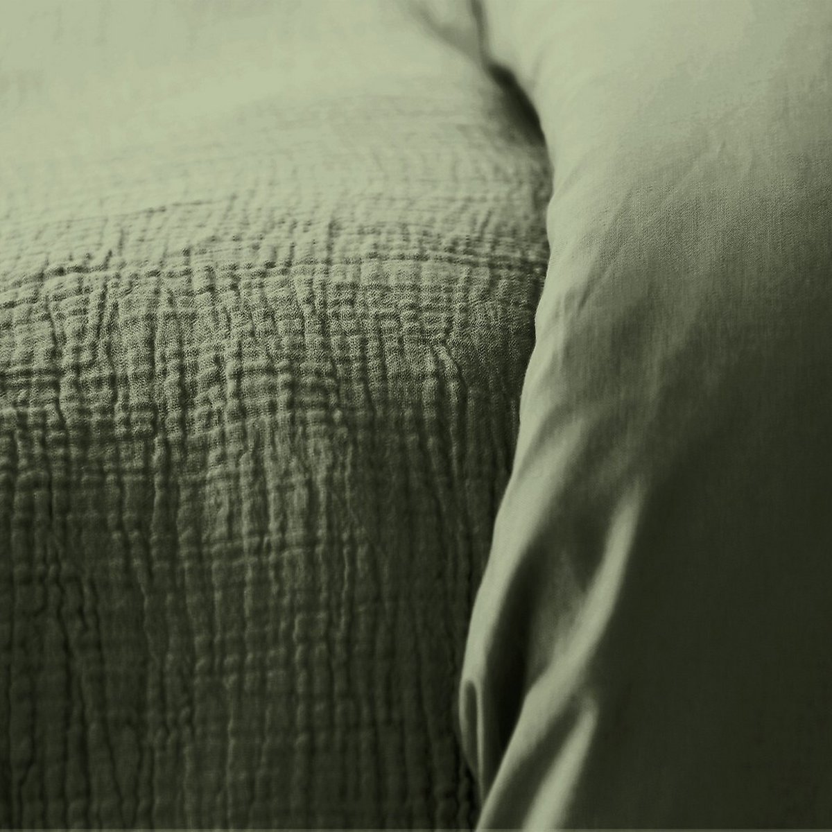 Parure de lit - housse de couette avec taies en gaze de coton kaki, EDEN