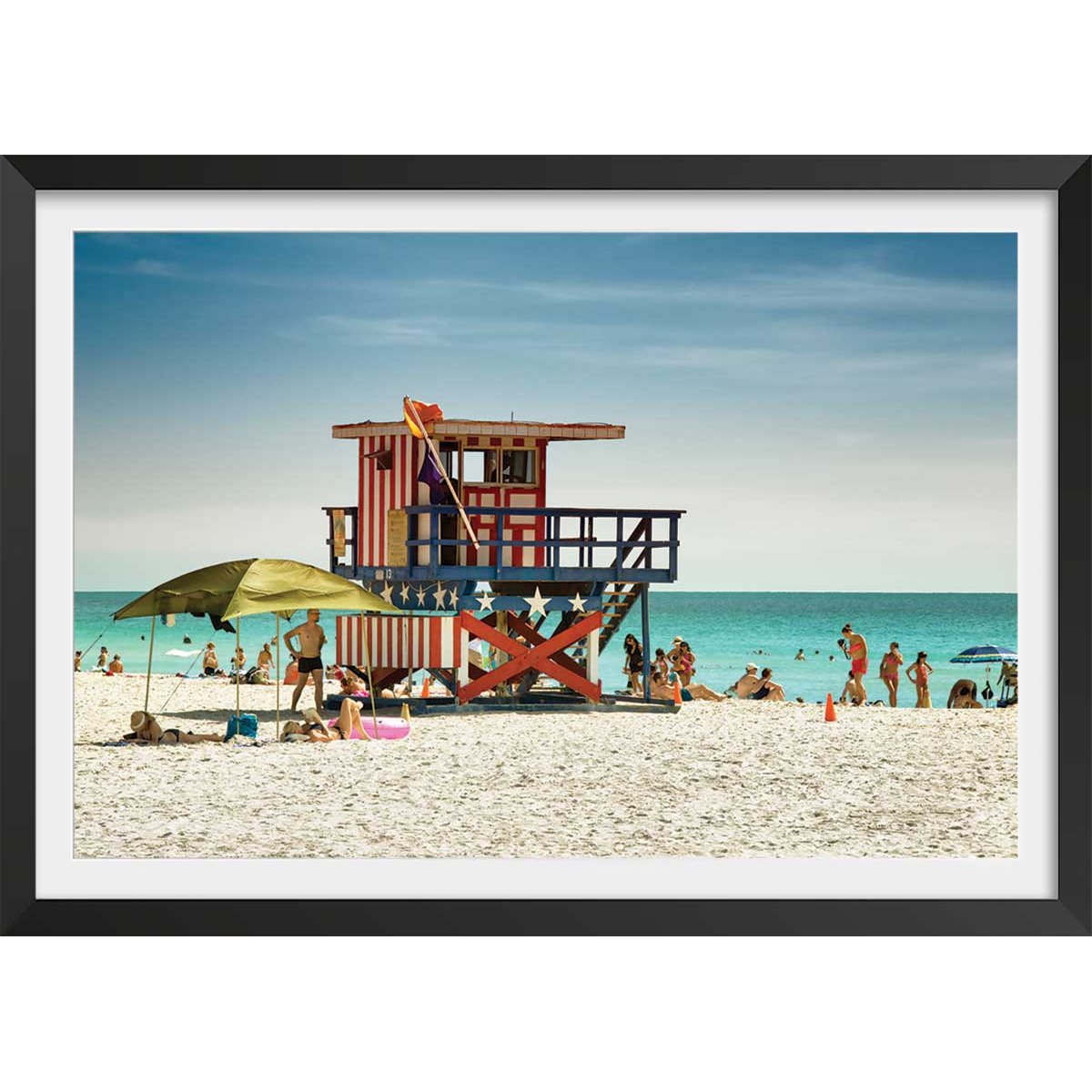 Affiche america south beach affiche + cadre en bois - noir, HEXOA