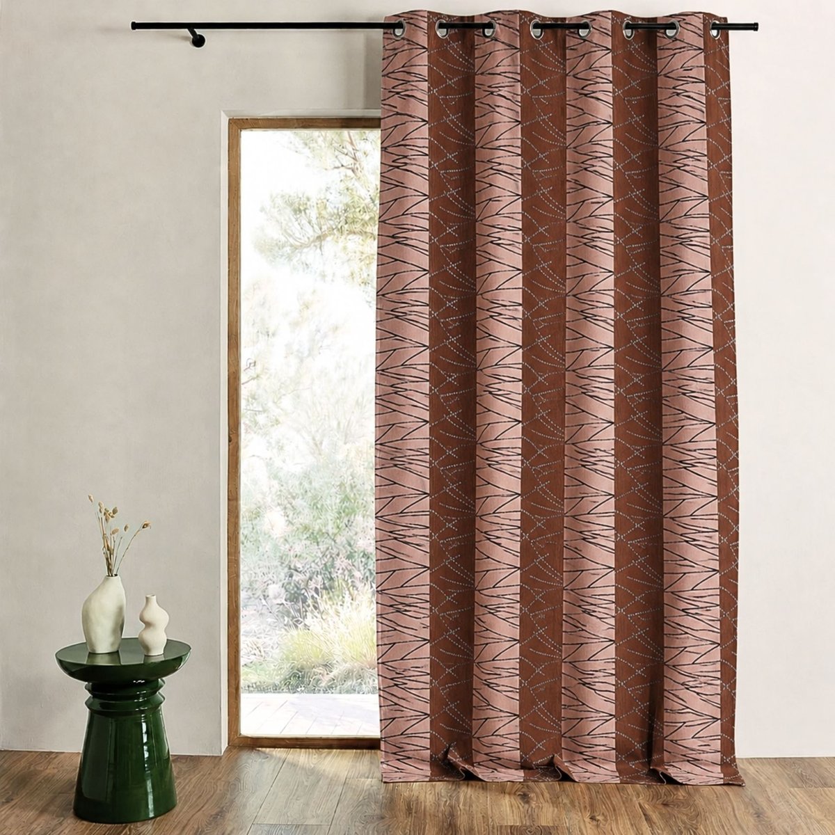 Rideau tamisant en jacquard à rayures verticales design marron chocolat, HOME MAISON