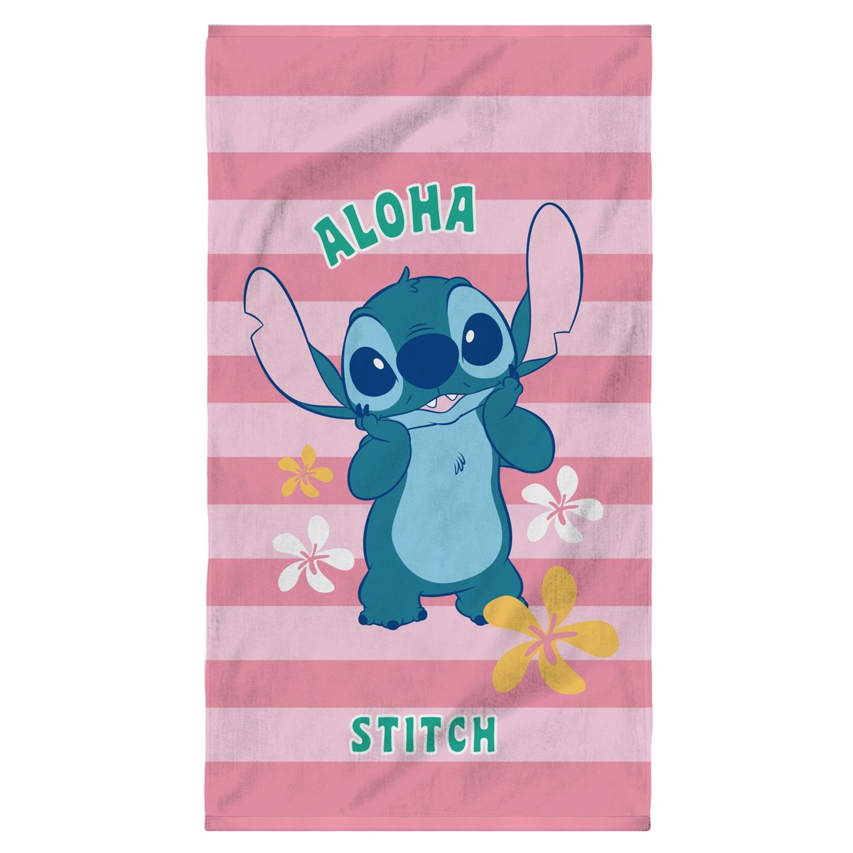 Serviette de bain et de plage imprimé 100% coton, OHANA rose, DISNEY STITCH 