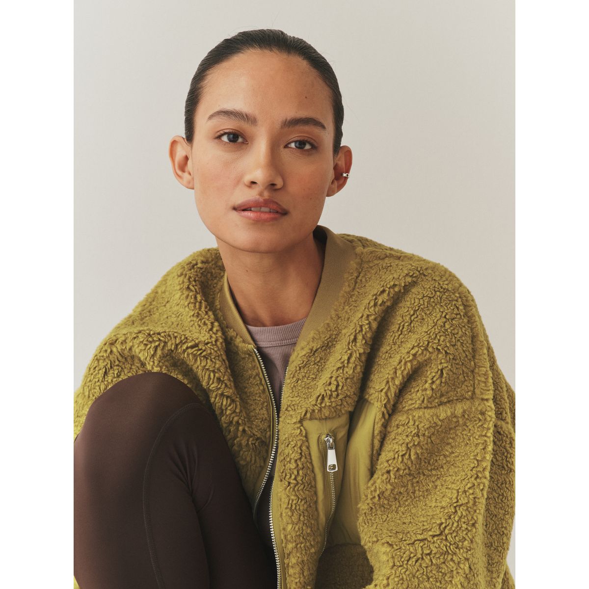 Blouson aviateur imitation peau de mouton vert olive, NEXT